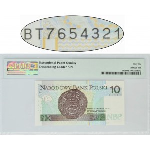 10 złotych 2016 - BT 7654321 - PMG 66 EPQ - numer malejący