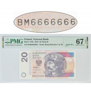 20 złotych 2016 - BM 6666666 - PMG 67 EPQ - SOLID