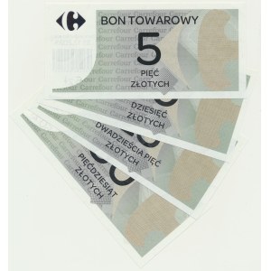 PWPW, zestaw bonów towarowych Carrefour 5-50 złotych (4 szt.)