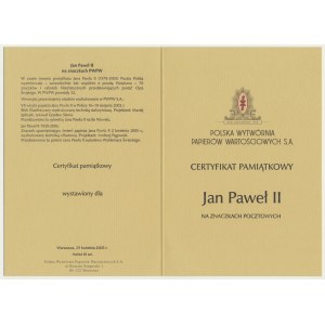 PWPW, certyfikat pamiątkowy Jan Paweł II na znaczkach pocztowych