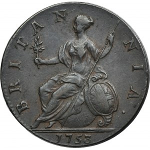 Velká Británie, Jiří II., 1 farthing Londýn 1753