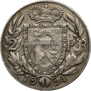 Lichtenštajnsko, Ján II, 2 franky Bern 1924 - ZRADA