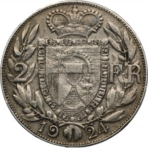 Liechtenstein, Johann II, 2 Francs Bern 1924 - RARE