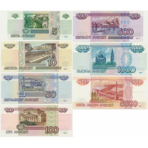 Rusko, sada nominálních hodnot 5-5 000 rublů 1997 (7 kusů).