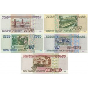 Rusko, sada nominálních hodnot 1 000-100 000 rublů 1995 (5 kusů).