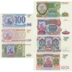 Rusko, sada nominálních hodnot 100-50 000 rublů 1993 (7 kusů).