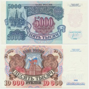 Rusko, sada 5 000-10 000 rublů 1992 (2 kusy).