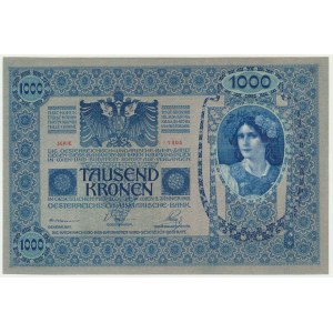 Rakúsko, 1 000 korún 1902 - ružový podtlač - vzácnejšie