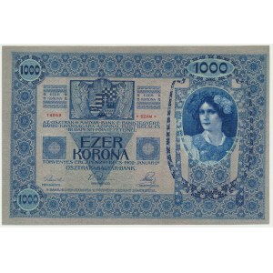 Rakúsko, 1 000 korún 1902 - ružový podtlač - vzácnejšie