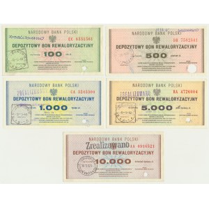 Set, deposit revaluation vouchers 100 - 10,000 zlotys (5pcs).