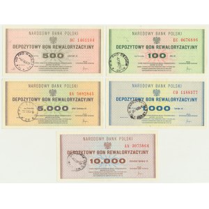 Set, deposit revaluation vouchers 100 - 10,000 zlotys (5pcs).