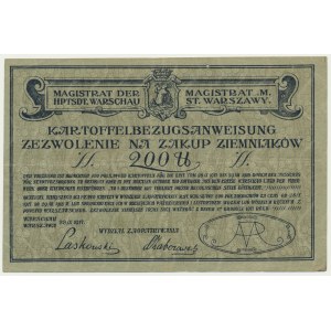 Warszawa, kartka żywnościowa na 200 funtów ziemniaków 1917