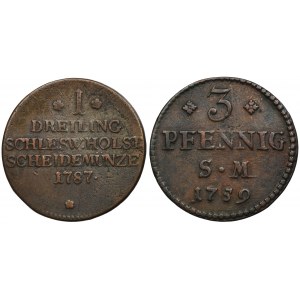 Set, Denmark and Germany, Duchies of Schleswig and Holstein and Archbishopric of Mainz, 1 Dreiling and 3 Pfennig (2 pcs.)