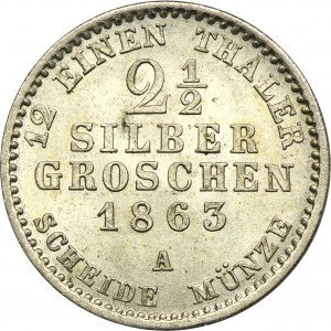 Německo, Pruské království, Wilhelm I, 2 1/2 Silber groschen Berlin 1863 A