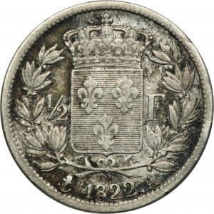 Francie, Ludvík XVIII, 1/2 Frank Paris 1822 A - RARE