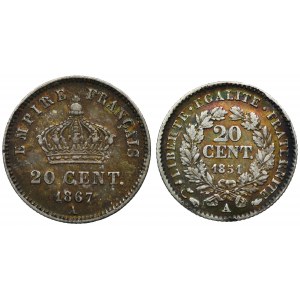 Set, France, Napoleon III and Second Republic, 20 Centimes (2 pcs.)