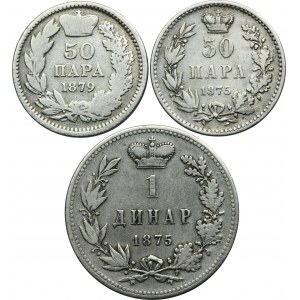 Set, Serbia, Milan I, 50 Para and 1 Dinar (3 pcs.)