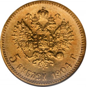 Rusko, Mikuláš II, 5 rubľov Petrohrad 1904 - NGC MS65