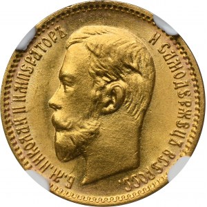 Rusko, Mikuláš II., 5 rublů Petrohrad 1904 - NGC MS66