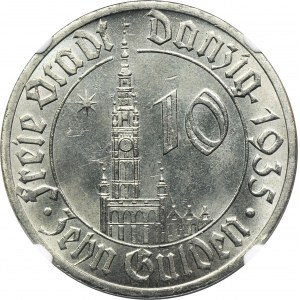 Freie Stadt Danzig, 10 guldenů 1935 Radnice - NGC MS64 - KRÁSNÁ