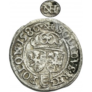 Stefan Batory, Shelag Olkusz 1586 ID NH - RARE, iniciály NH nad korunou