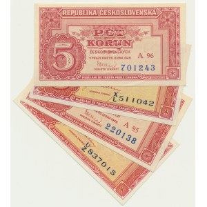 Czechoslovakia, 5 Korun (1945)-49 SPECIMEN and REGULAR (4 pcs.)