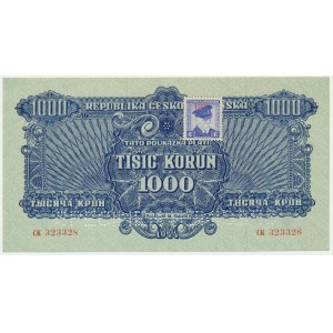 Czechoslovakia, 1.000 Korun 1944 (1945) - SPECIMEN - with adhesive stamp -