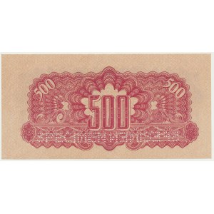 Czechoslovakia, 500 Korun 1944 (1945) - SPECIMEN - with adhesive stamp -