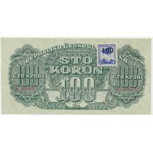 Czechoslovakia, 100 Korun 1944 (1945) - SPECIMEN - with adhesive stamp -
