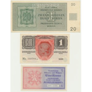 Austria & Bohemia and Moravia, lot 1-20 Koruna 1919-45 (3 pcs.)