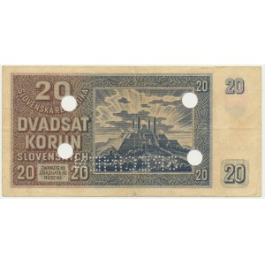 Slovakia, 20 Korun 1939 - SPECIMEN - cancelled -