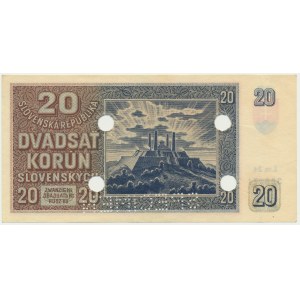 Slovakia, 20 Korun 1939 - SPECIMEN - cancelled