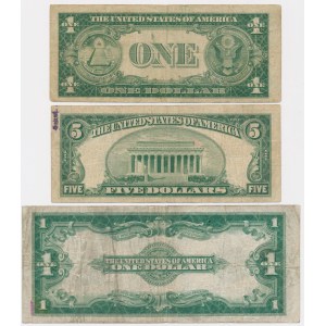 USA, sada 1-5 dolarů 1923-53 (3 kusy).