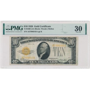 USA, Gold Certificate, 10 Dollars 1928 - Wood & Mellon - PMG 30
