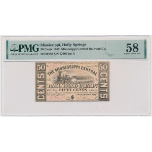USA, Konfederované štáty americké, Mississippi, 50 centov 1862 - Mississippi Railroad Co, - PMG 58
