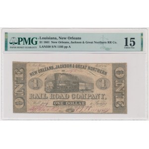 USA, Konfederované státy americké, Louisiana, New Orleans, 1 dolar 1861 - PMG 15