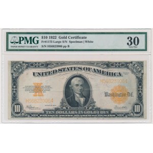 USA, Gold Certificate, 10 Dollars 1922 - Speelman & White - PMG 30