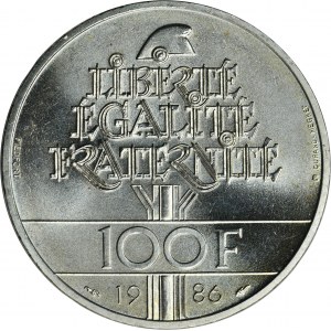 Francie, Pátá republika, 100 franků Pessac 1986 - Socha Svobody - PIEDFORT