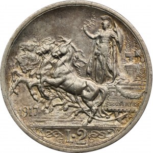 Italy, Vitor Emanuele III, 2 Lire Rome 1917 R - RARE