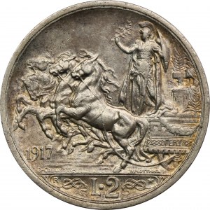 Włochy, Wiktor Emanuel III, 2 Liry Rzym 1917 R - RZADKI