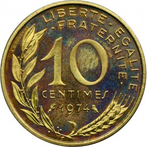 Francúzsko, Piata republika, 10 centov Paríž 1974 - PIEDFORT - RARE