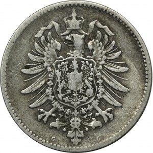 Nemecko, Nemecké cisárstvo, Wilhelm I., 1 marka Karlsruhe 1880 G - RARE