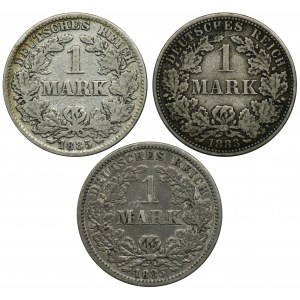 Set, Germany, German Empire, Wilhelm I, 1 Mark 1883 and 1885 (3 pcs.)