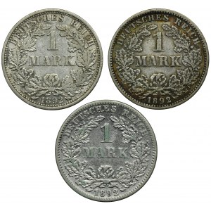 Set, Germany, German Empire, Wilhelm II, 1 Mark 1892 (3 pcs.)