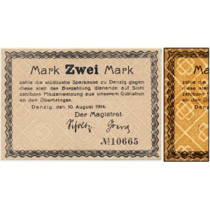 Danzig, 2 Mark 1914 - watermark cross - without Ungültig -