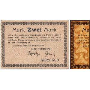 Danzig, 2 Mark 1914 - watermark spades - without Ungültig -