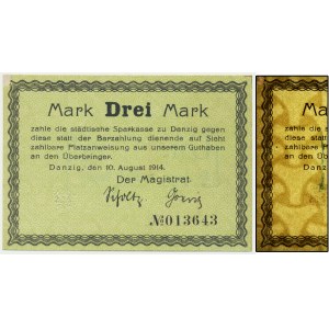 Danzig, 3 Mark 1914 - watermark spades - without Ungültig -