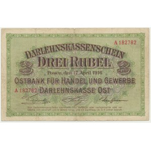 Poznaň, 3 ruble 1916 - A - dlhá doložka -