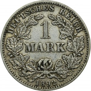 Germany, German Empire, Wilhelm II, 1 Mark Hamburg 1892 J