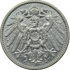 Německo, Německé císařství, Wilhelm II, 1 marka Muldenhütten 1896 E - RARE
